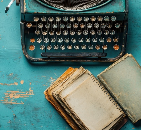machine à écrire et carnets de voyage