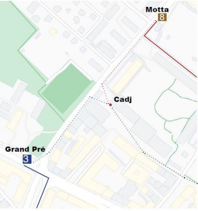 plan d'accès de Cadj - arrêts des bus 3 et 8